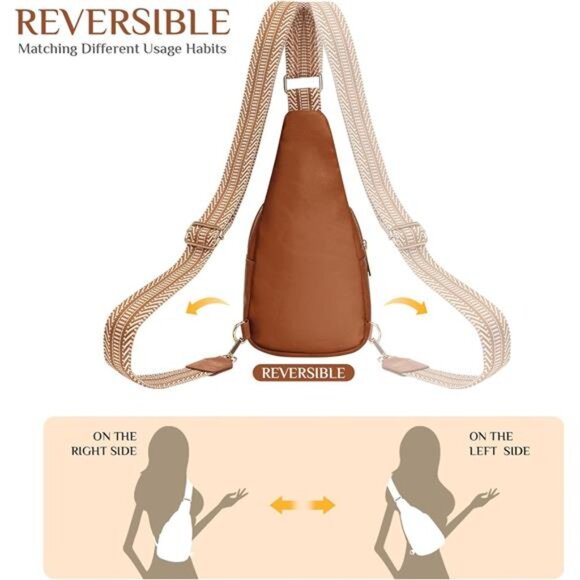 Sling Bags Small Vegan Leather Fashion Camel - Picture 7 of 7